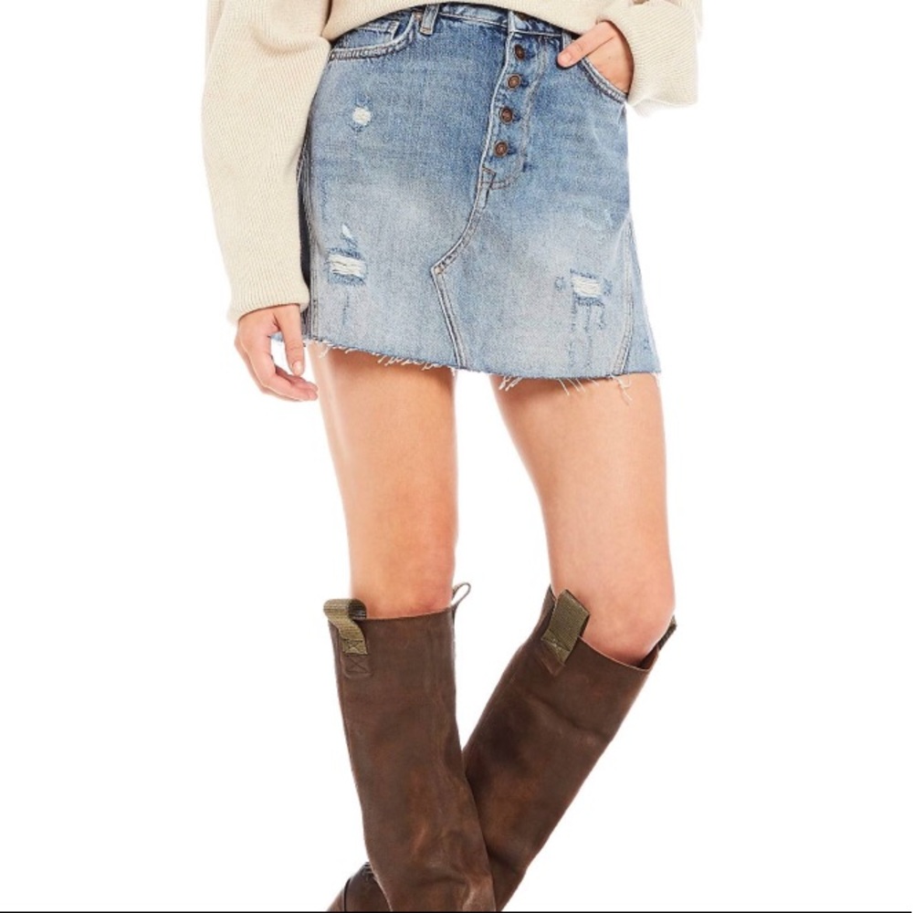 Free People Mini A-Line Denim Skirt